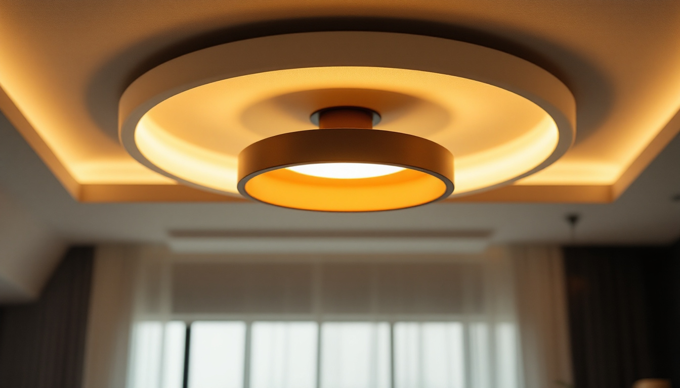 A photograph of a beautifully designed indoor ceiling light fixture illuminating a stylish living space