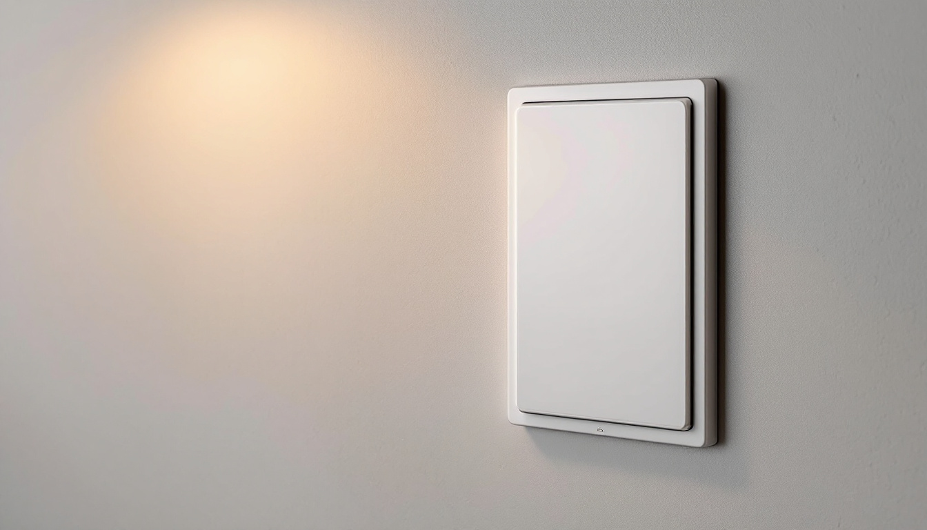A photograph of a well-designed electric box cover plate installed in a stylish