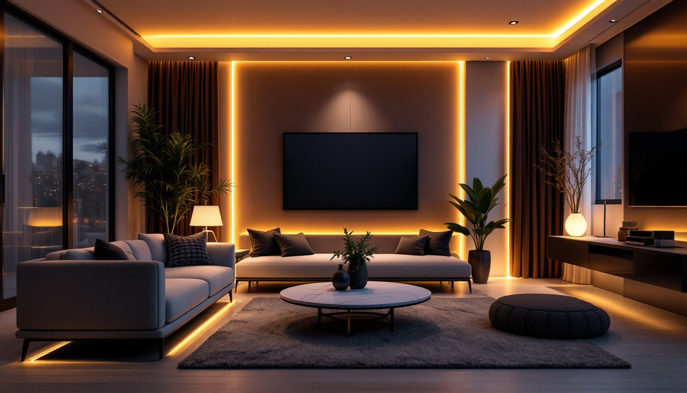 A photograph of a beautifully arranged scene featuring low voltage led tape lights illuminating a modern living space