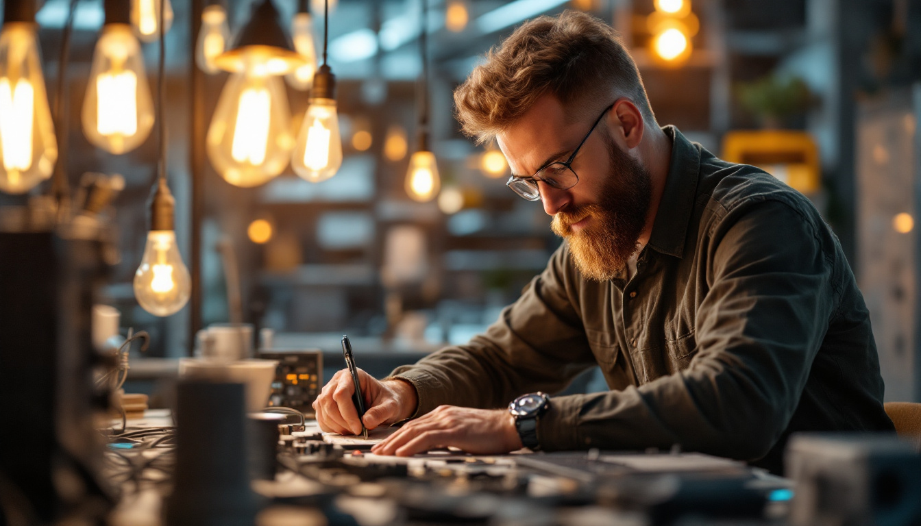 A photograph of a dynamic electrical engineer engaged in innovative design work