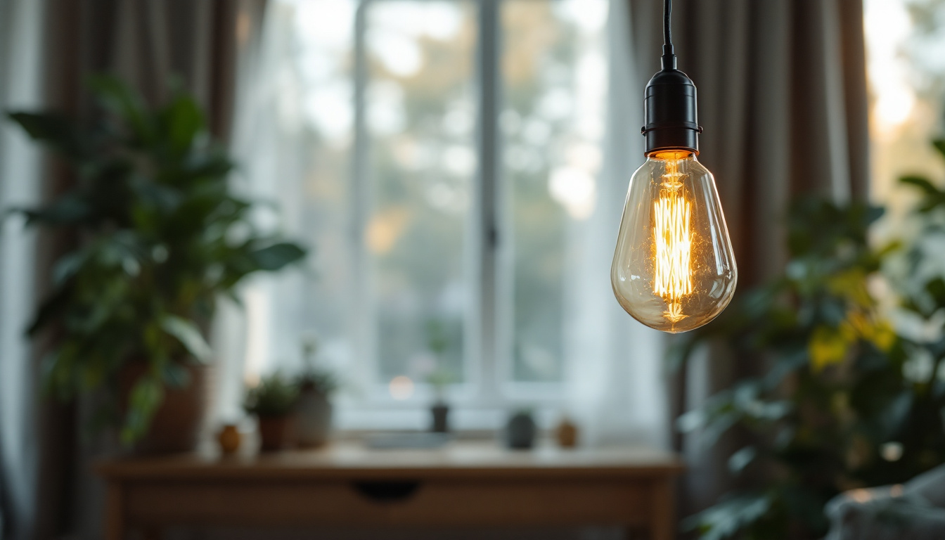 A photograph of a stylish pendant lamp hanging in a well-lit room