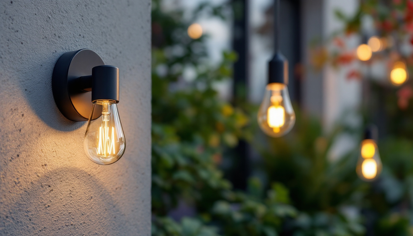A photograph of capture a photograph of a modern exterior light bulb socket installed in a stylish outdoor setting