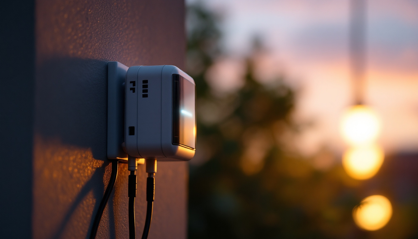 A photograph of a close-up shot of a photocell device installed on an outdoor light fixture