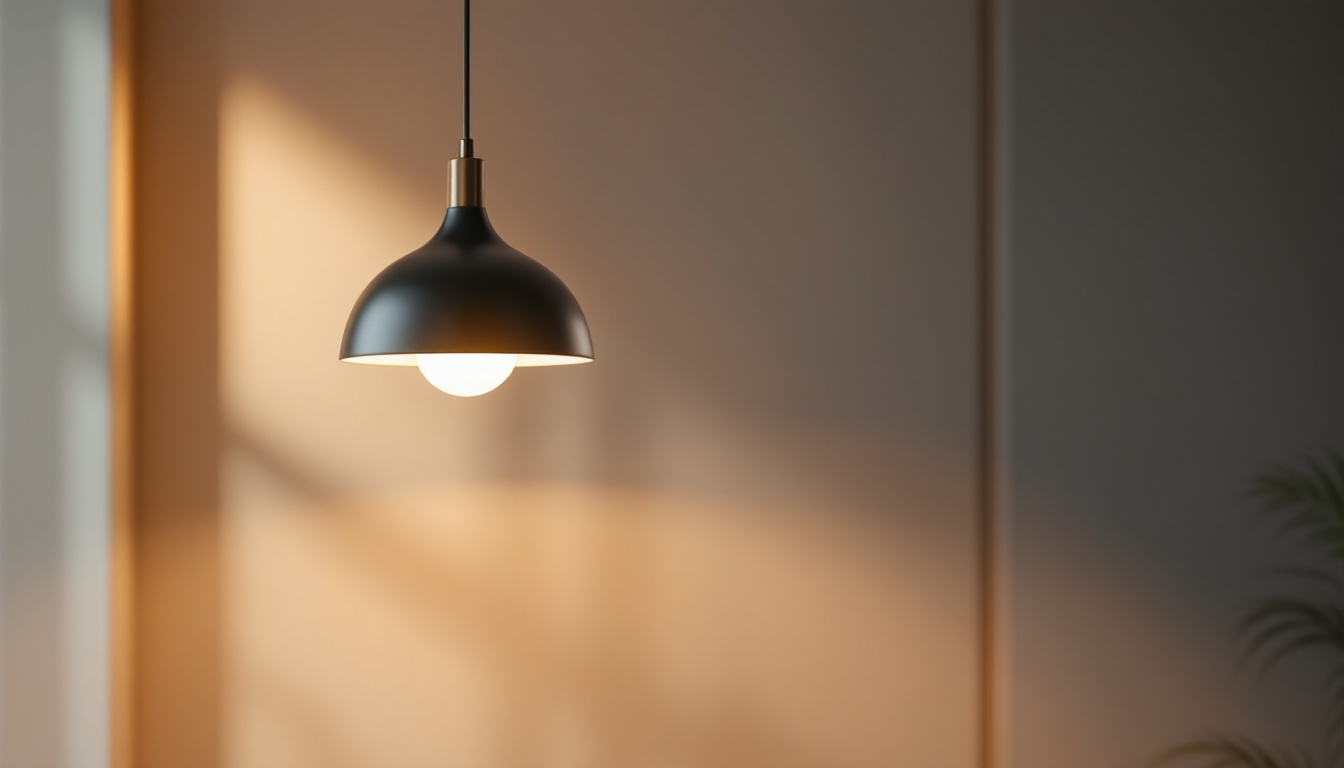 A photograph of a stylish pendant light installation in a modern interior setting