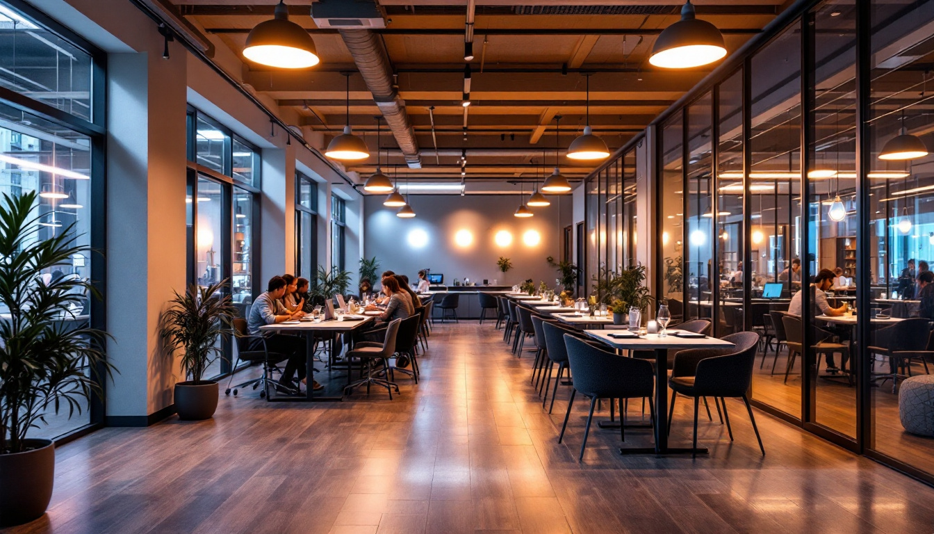 A photograph of a modern commercial space illuminated by led lighting