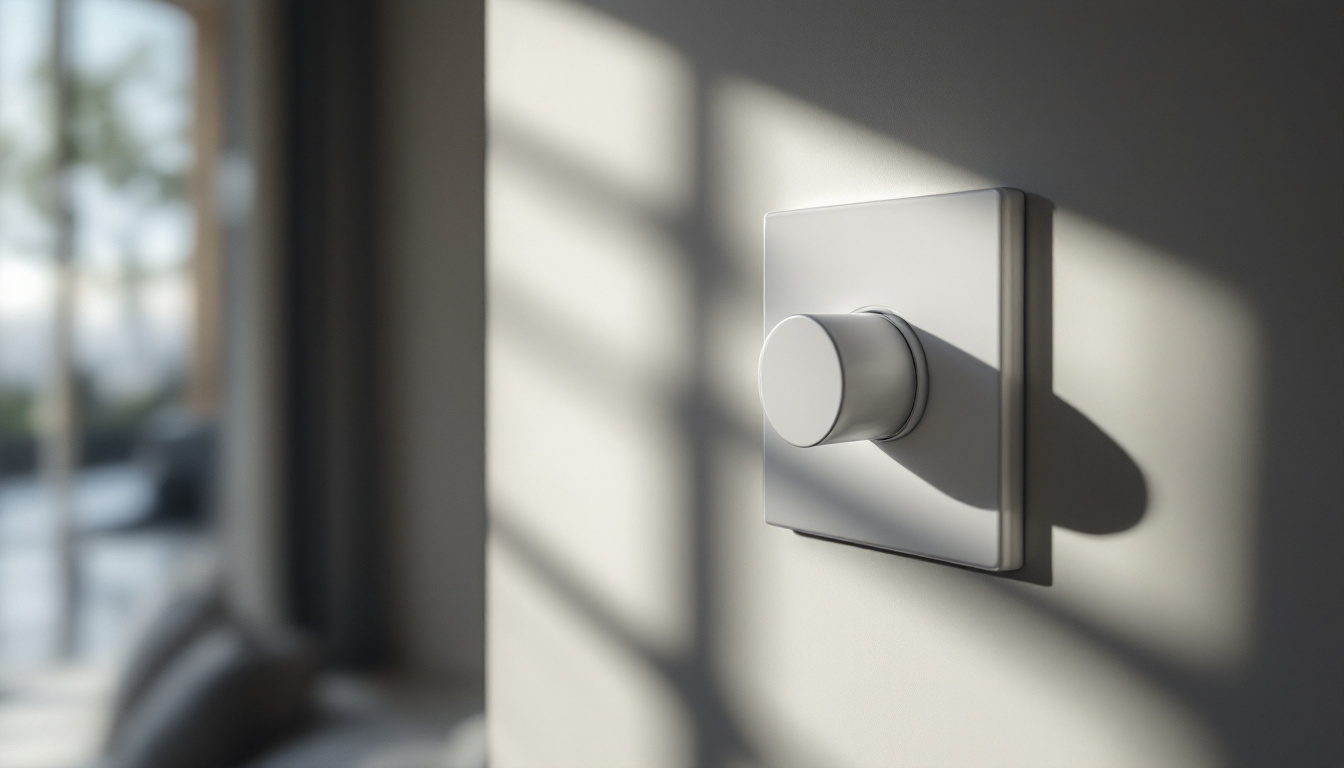 A photograph of a modern dimmer switch installed in a stylishly lit room