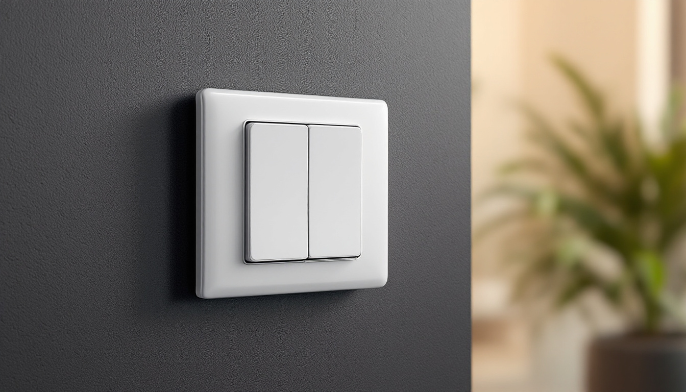A photograph of a sleek double switch rocker light switch installed on a modern wall