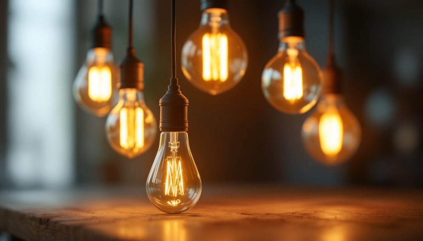 A photograph of a close-up shot of various electric light bulb holders in a well-lit environment