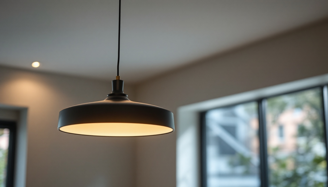 A photograph of a stylish hanging ceiling light fixture in a well-lit room