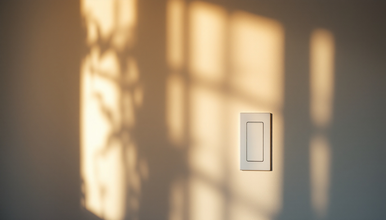 A photograph of a well-lit room showcasing a modern light switch in action
