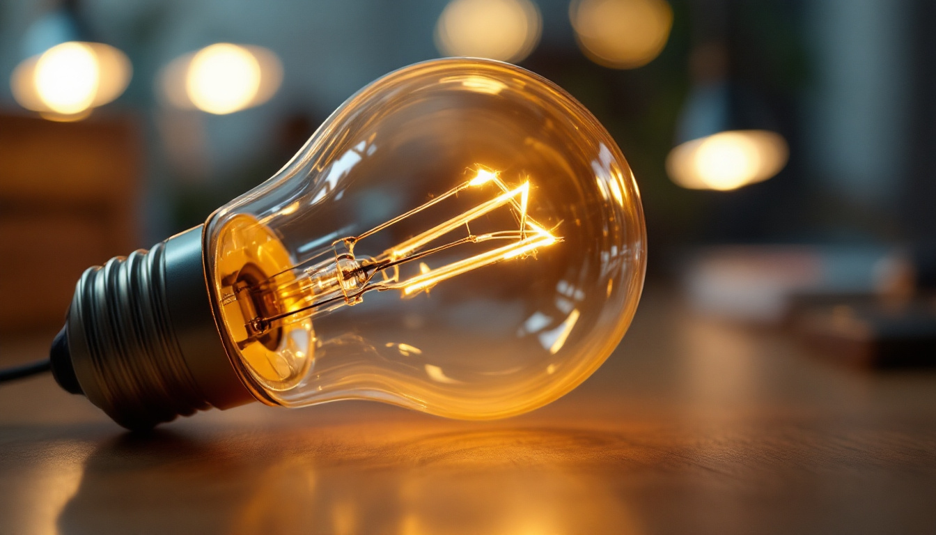 A photograph of a close-up of a light bulb with prongs