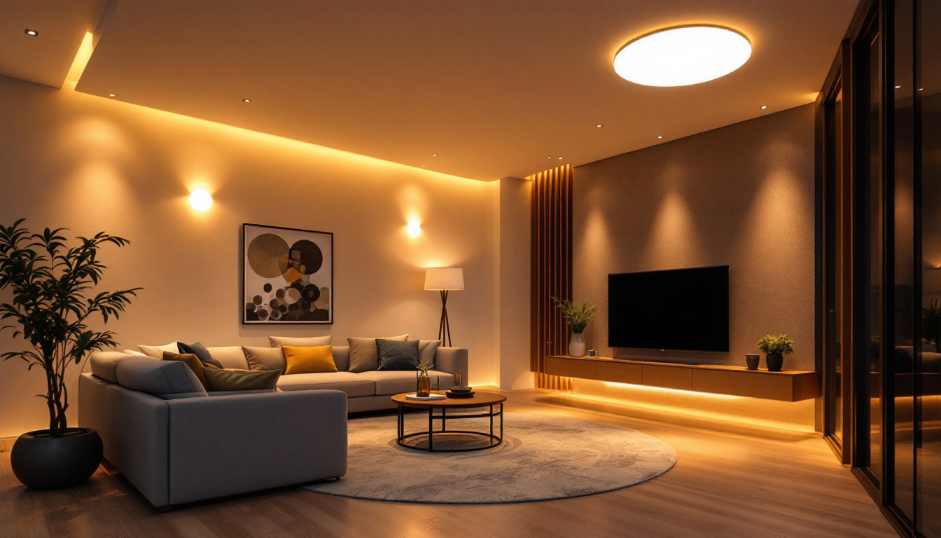 A photograph of a modern interior showcasing various recessed downlights in action