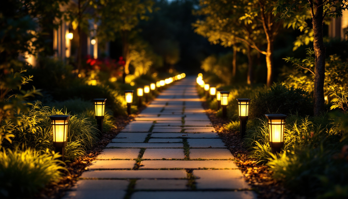 A photograph of a beautifully lit outdoor pathway showcasing amazon solar path lights in action