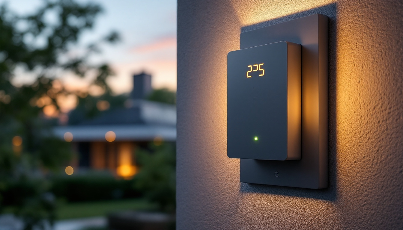 A photograph of a stylish exterior light switch timer installed on a modern home’s exterior wall