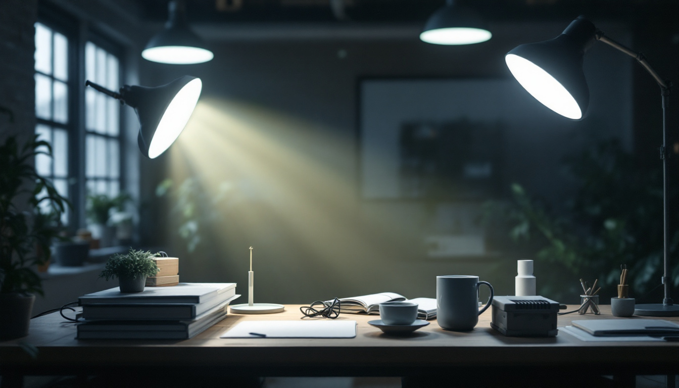 A photograph of a well-lit workspace featuring various types of lighting ballasts in action
