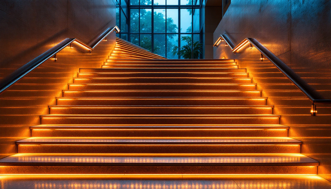A photograph of a beautifully illuminated staircase featuring led lighting