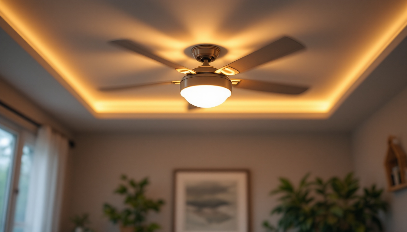 A photograph of a beautifully designed ceiling fan in a well-lit room