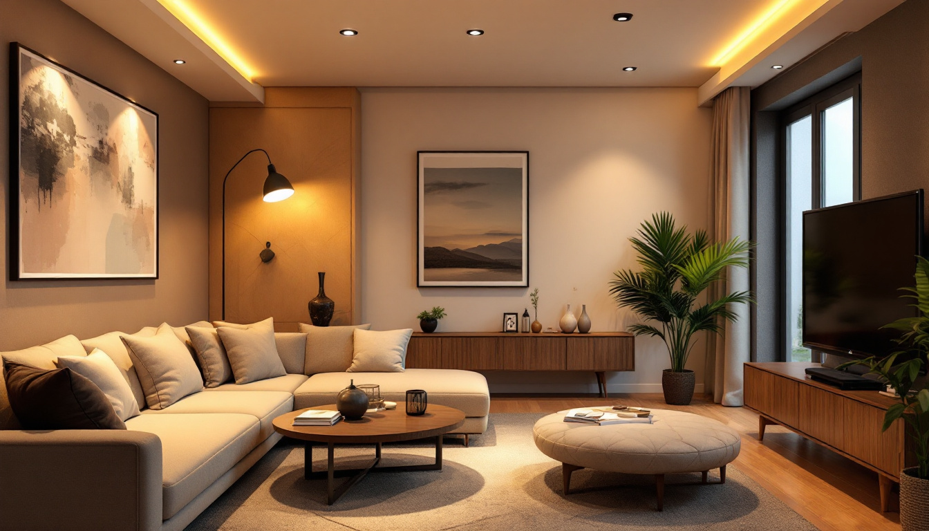 A photograph of a well-designed living space featuring retrofitted recessed can lights