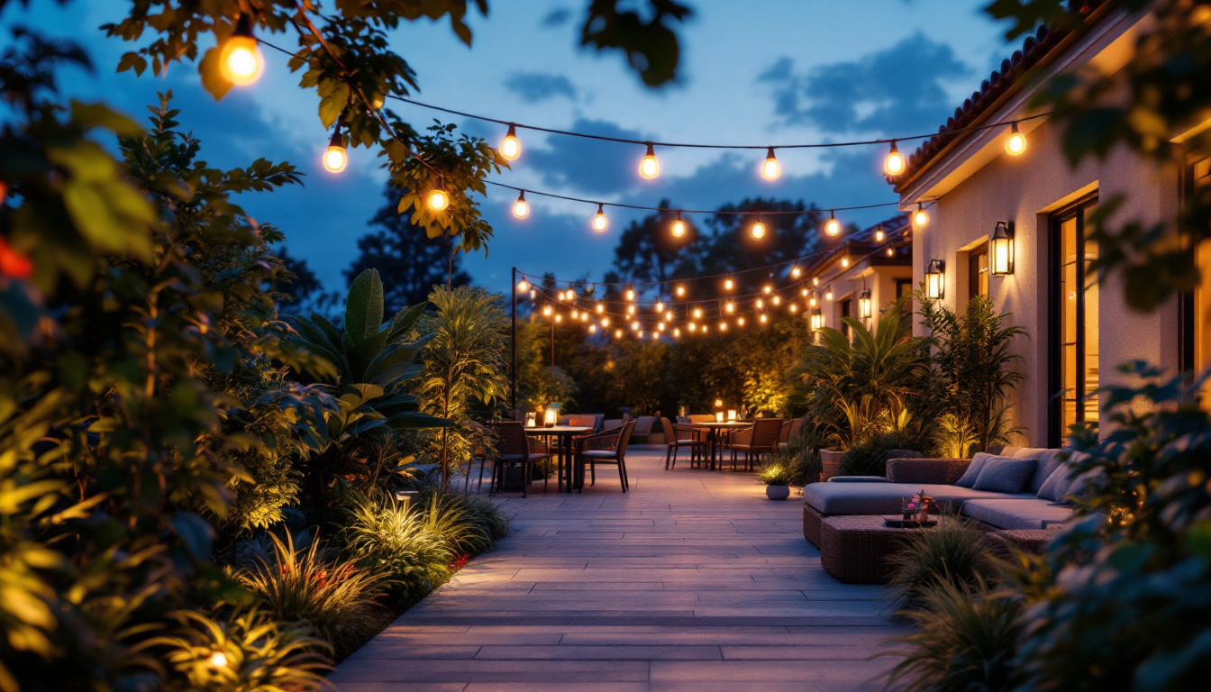 A photograph of a beautifully lit outdoor space showcasing a variety of innovative house lights in use
