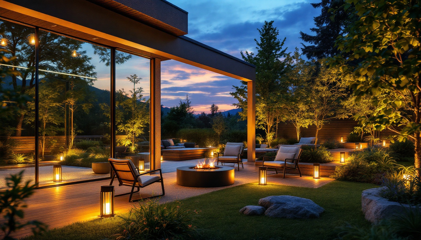 A photograph of a beautifully illuminated outdoor space at dusk