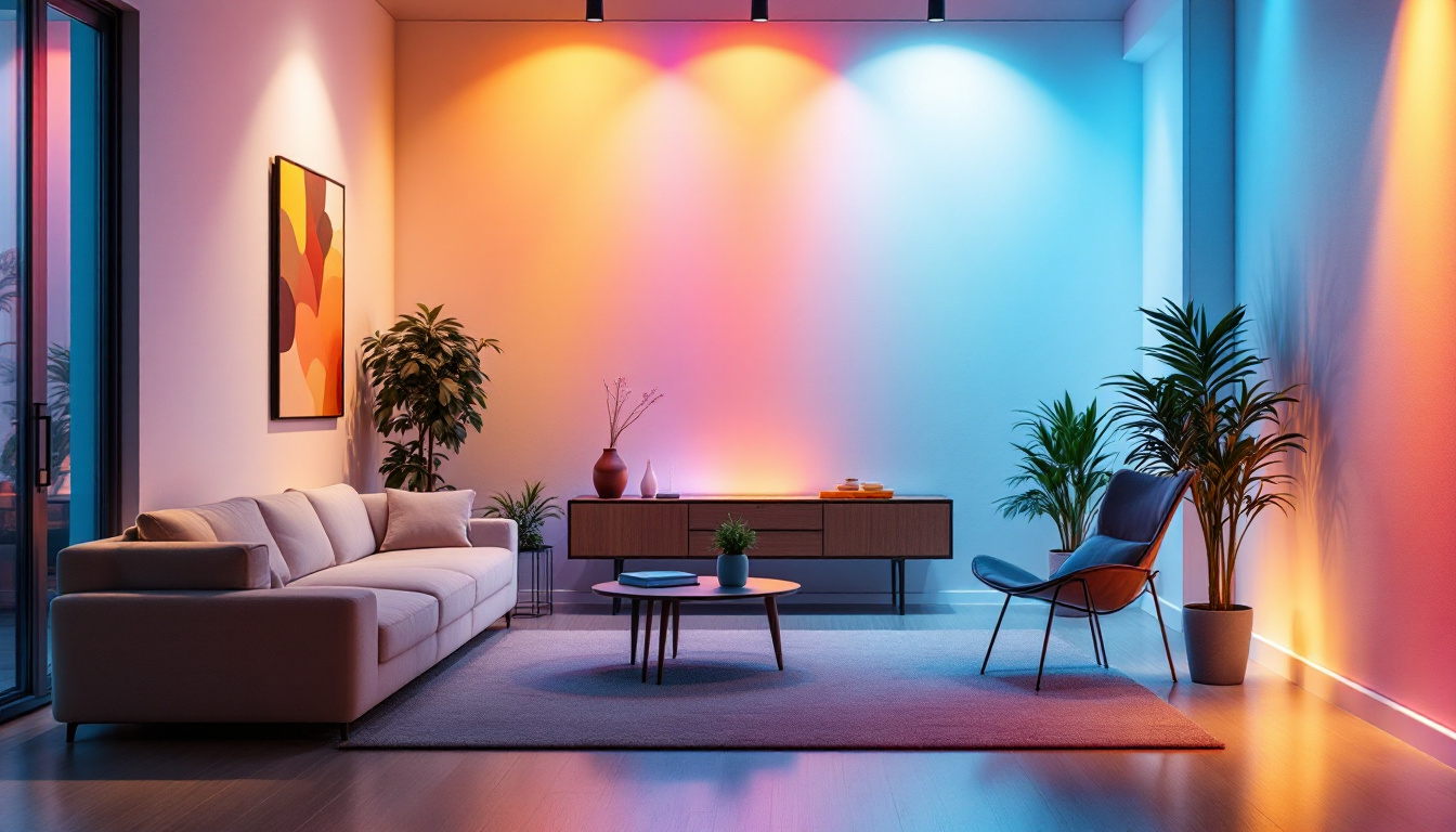 A photograph of a modern indoor space illuminated by led flood lights