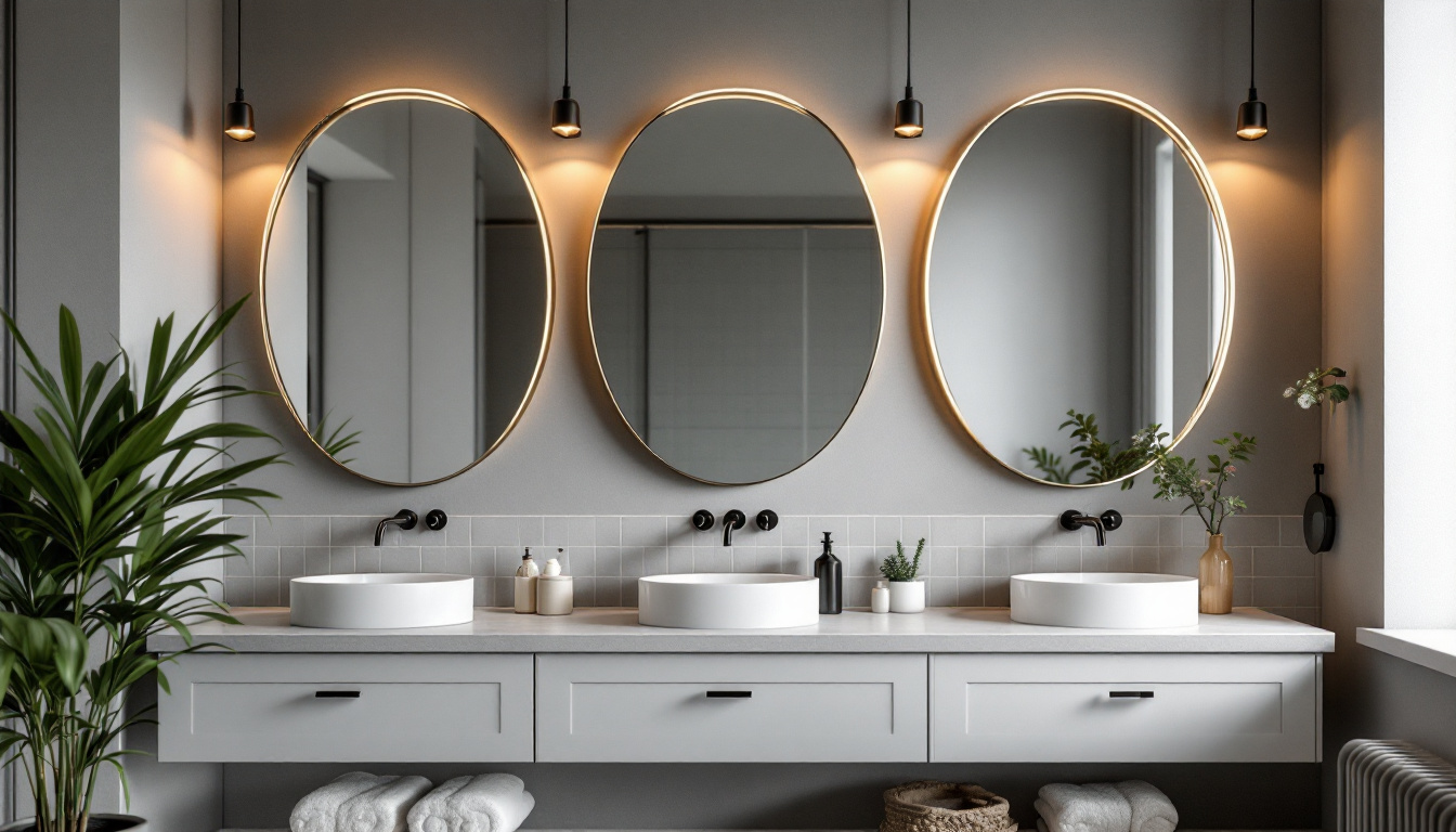 A photograph of a stylish bathroom featuring unique vanity lights that highlight the space's design