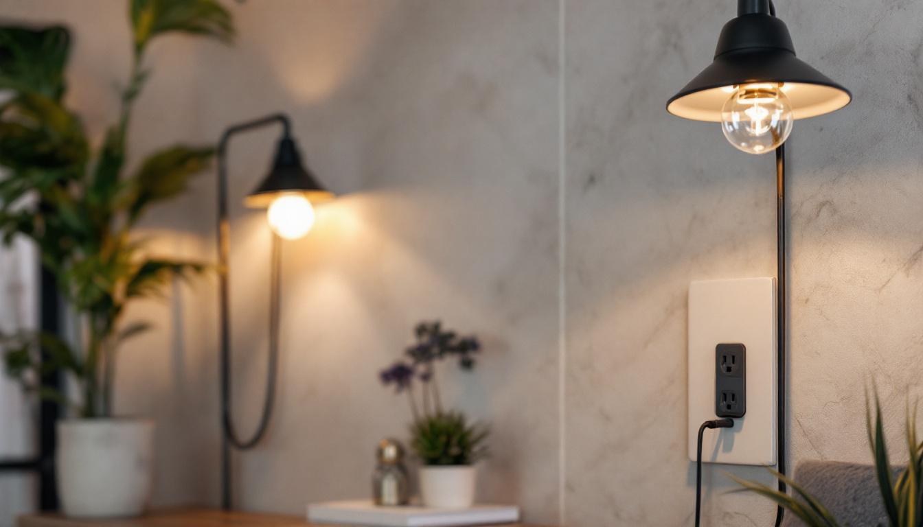 A photograph of a contemporary living space featuring stylish modern outlets integrated into the design