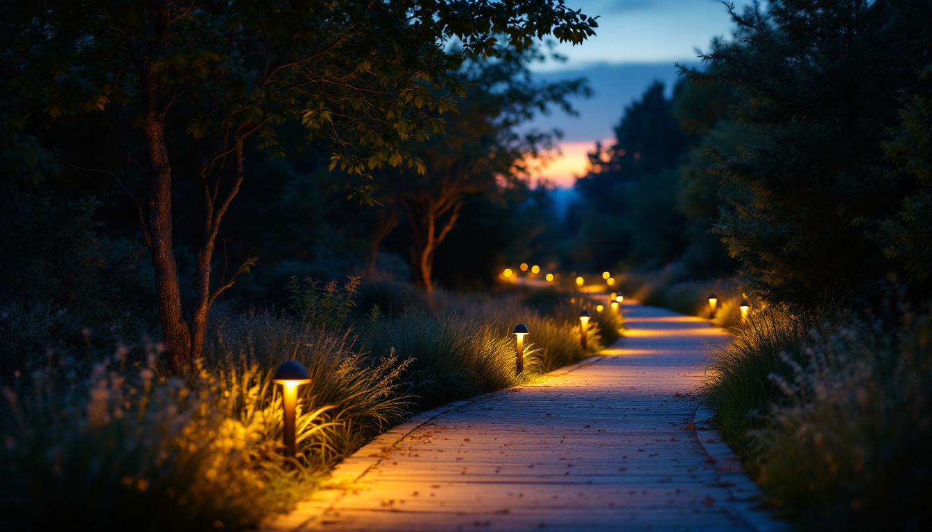 A photograph of a beautifully illuminated trail at dusk