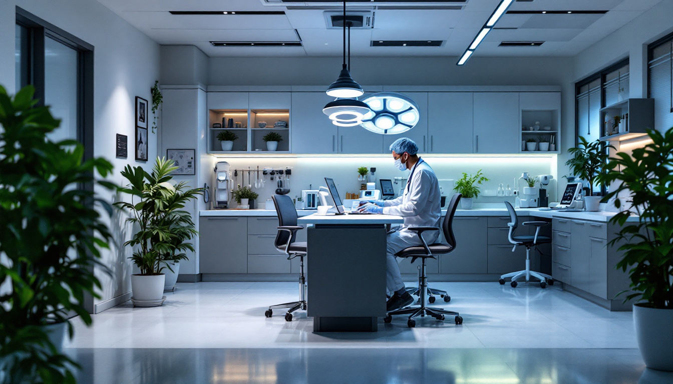 A photograph of a well-lit medical office or clinic setting that showcases innovative lighting solutions