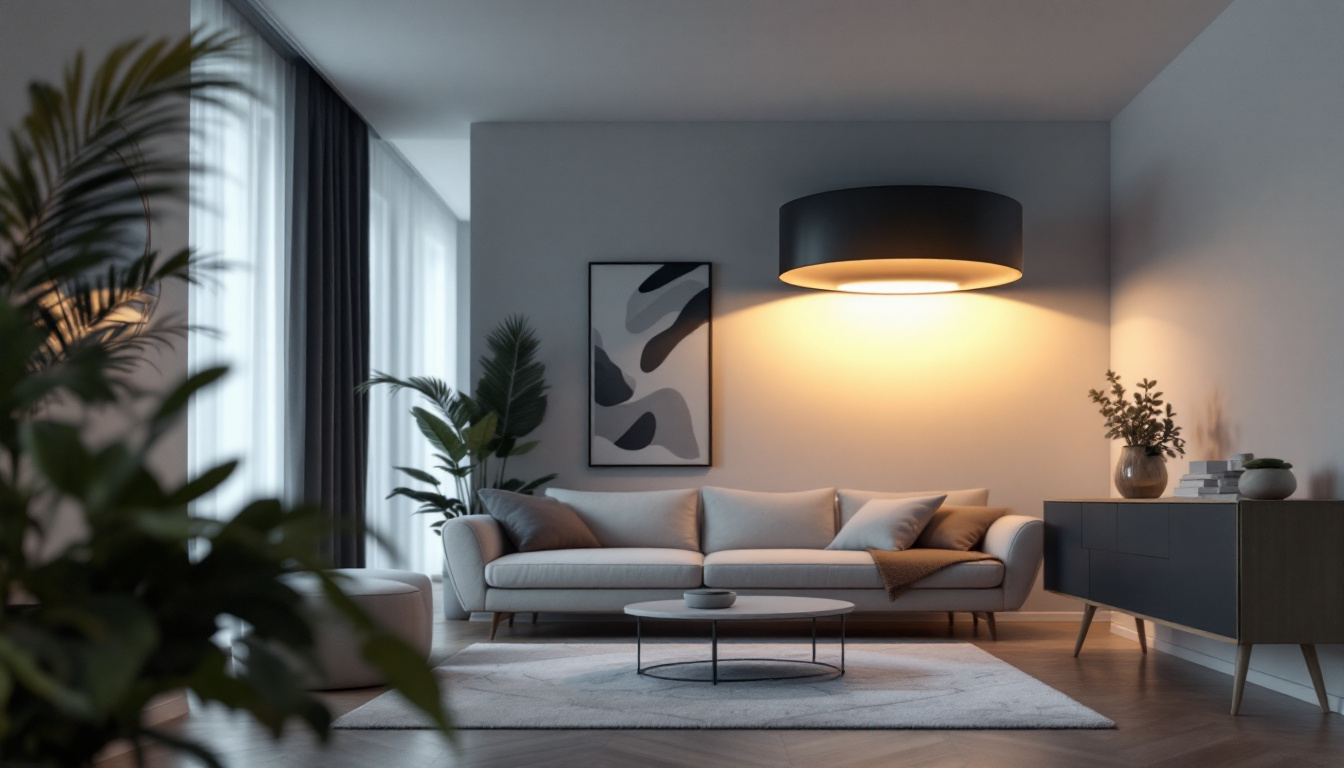 A photograph of a stylish flushmount lighting fixture installed in a modern interior space