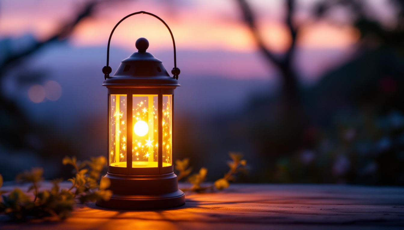 A photograph of a beautifully illuminated outdoor lantern powered by solar light