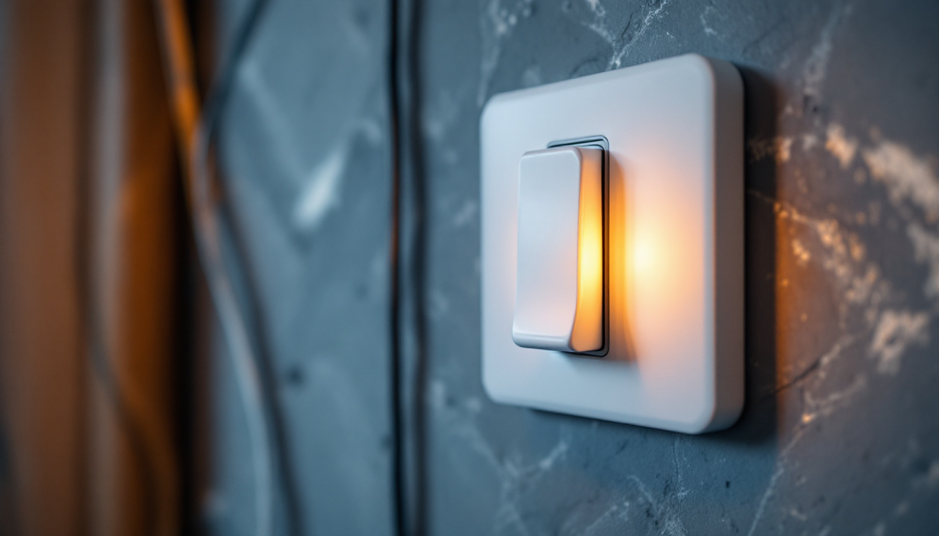 A photograph of a close-up of a single pole switch being installed in a modern lighting setup