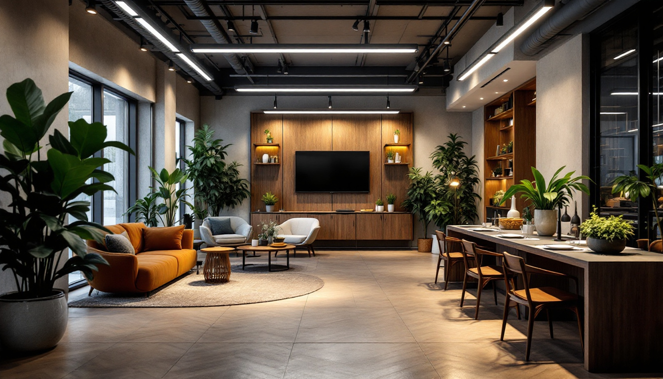 A photograph of a well-designed interior space featuring linear lighting fixtures