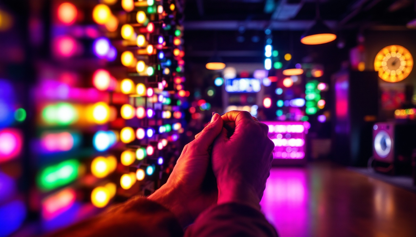 A photograph of capture a photograph of a vibrant display of various led rgb lights in different settings