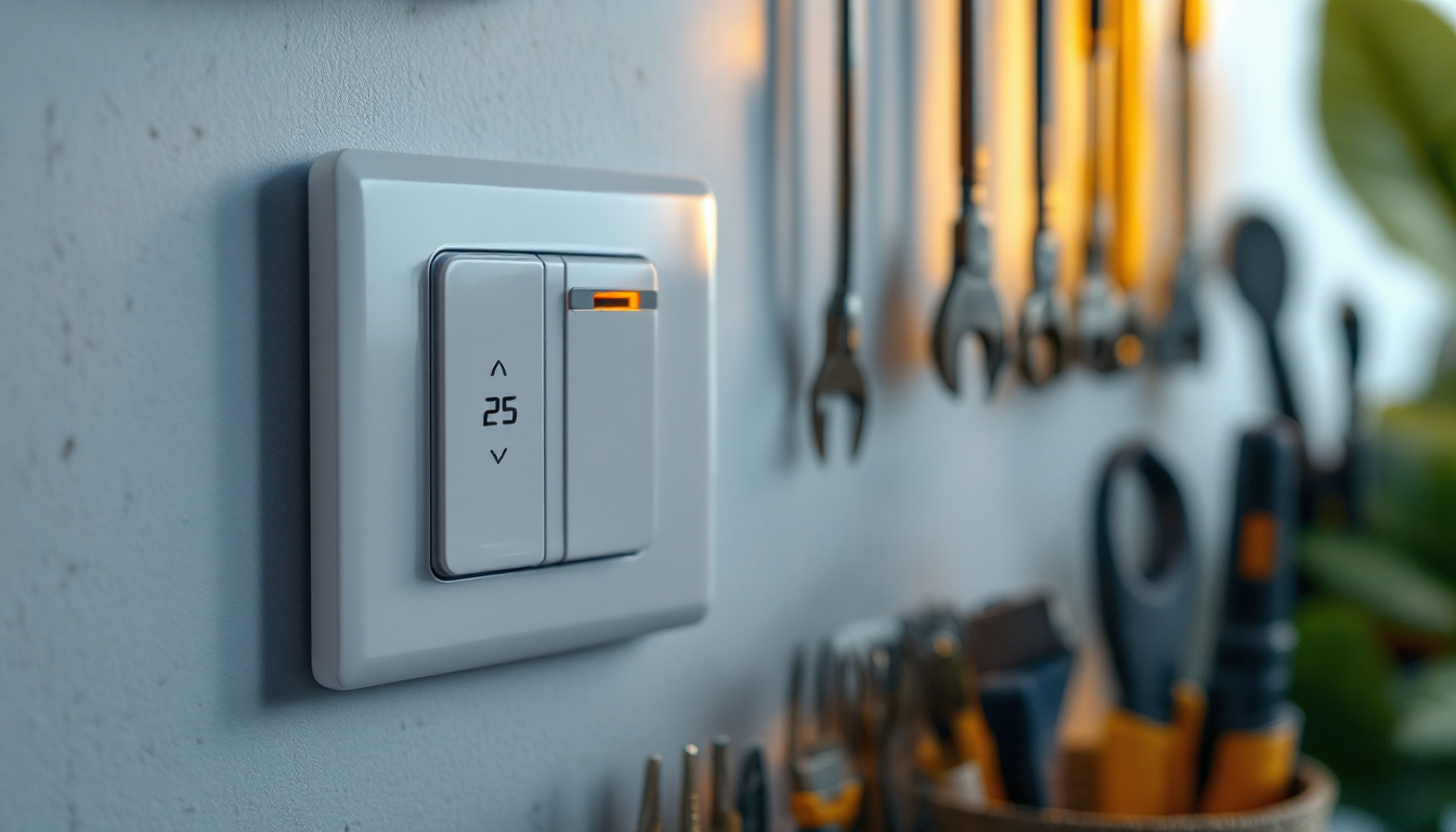 A photograph of a close-up of an electrical switch timer installed in a home setting