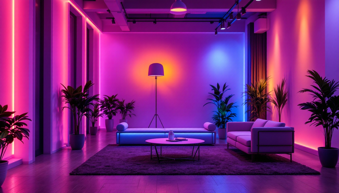 A photograph of a beautifully lit indoor space showcasing various led light colors
