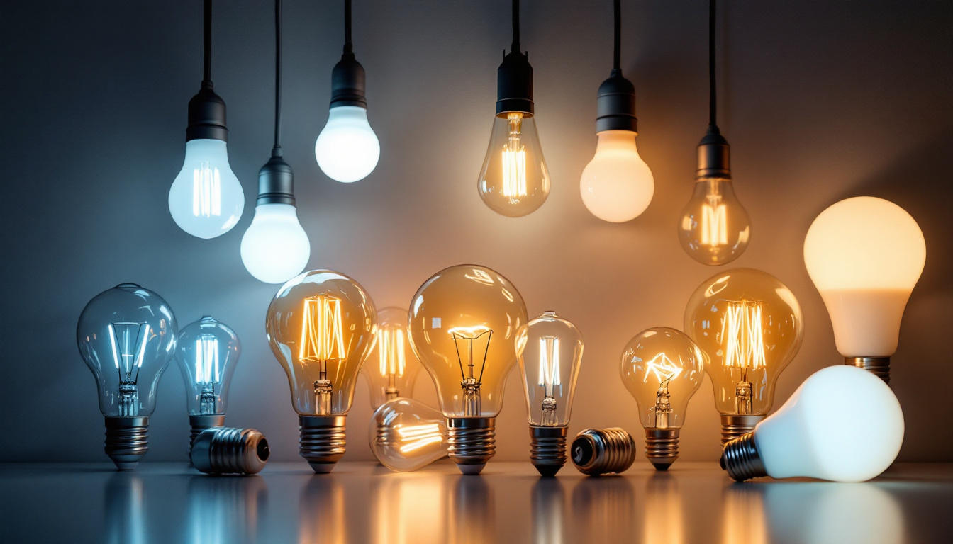 A photograph of a variety of light bulbs arranged in a visually appealing manner