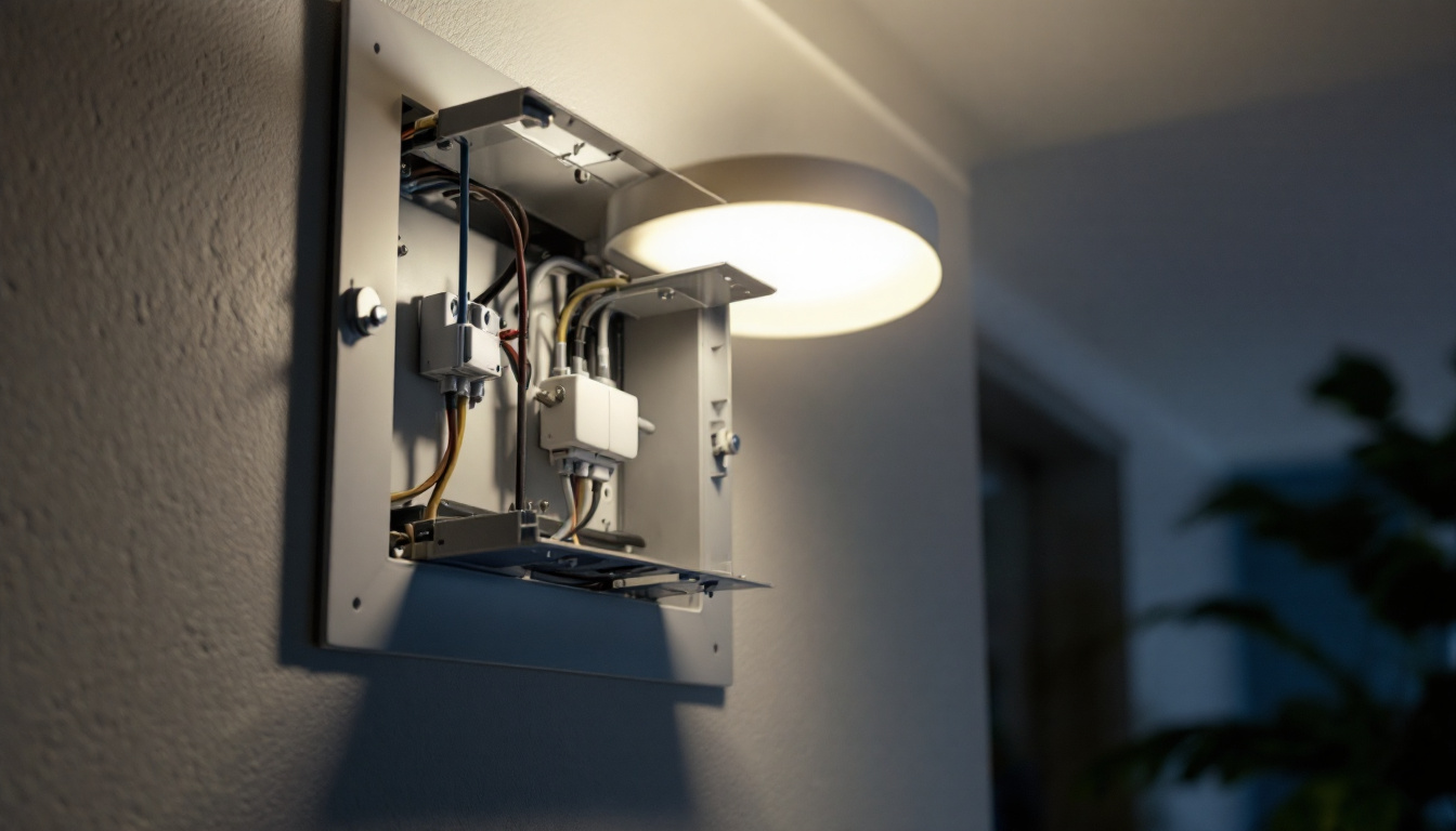 A photograph of a close-up shot of a bell box cover installed in a residential or commercial lighting fixture