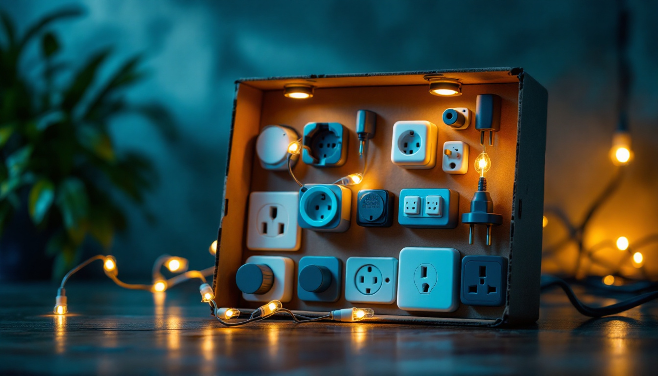 A photograph of a stylishly arranged box of various electrical outlets and plugs