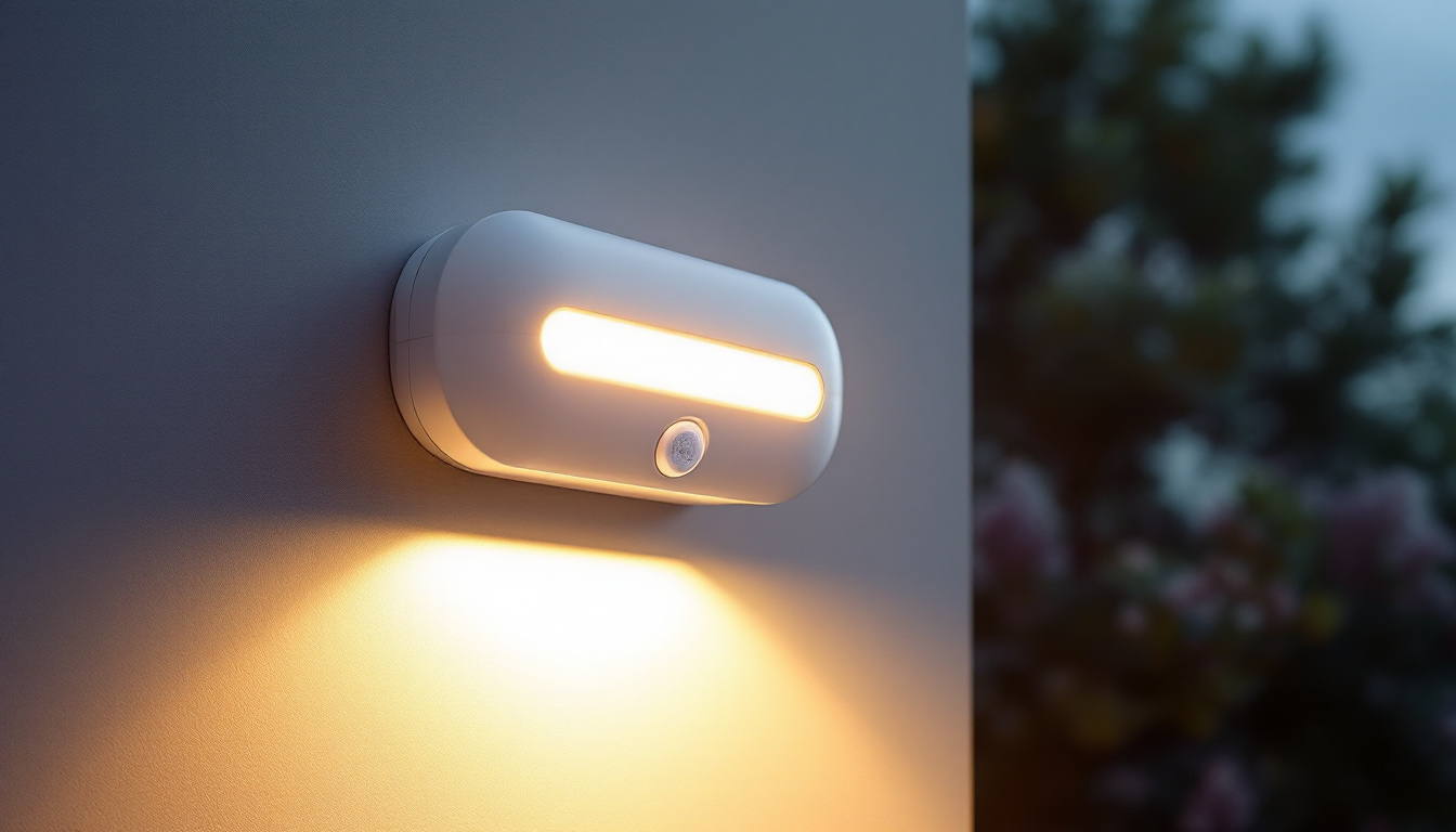 A photograph of a sleek led light fixture equipped with a motion detector