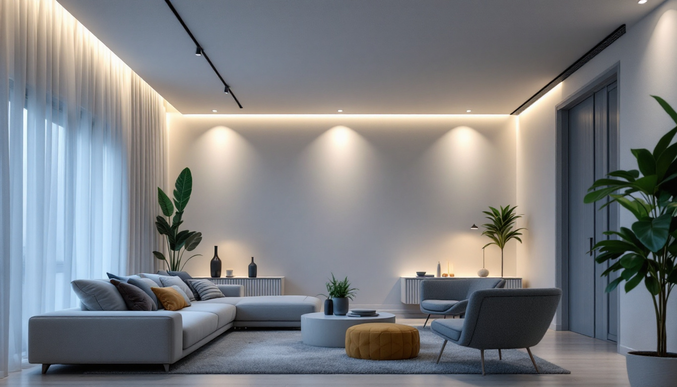 A photograph of a beautifully designed living space featuring recessed led lights
