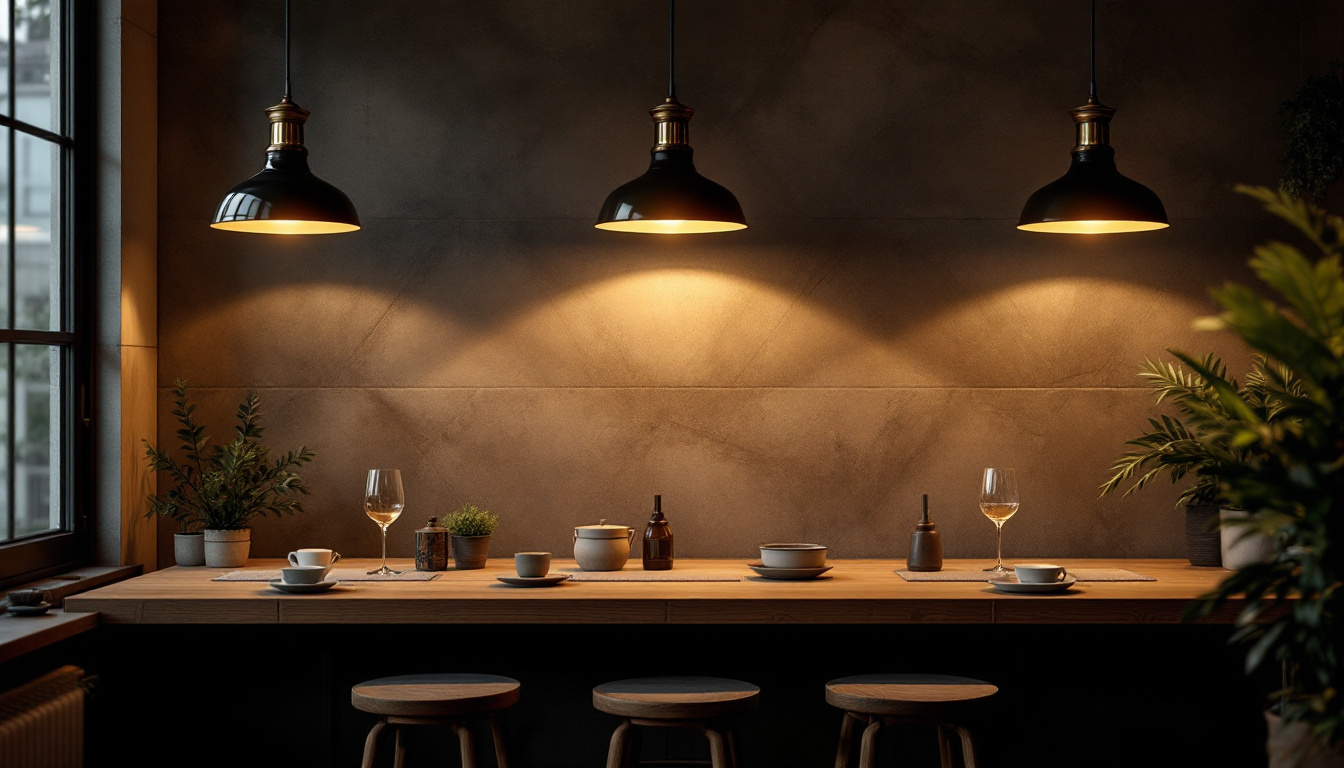 A photograph of a stylishly designed room featuring pendant lights that create a warm