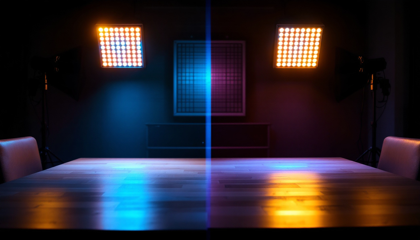 A photograph of a side-by-side comparison of led lights bypassing a ballast versus traditional lighting setups