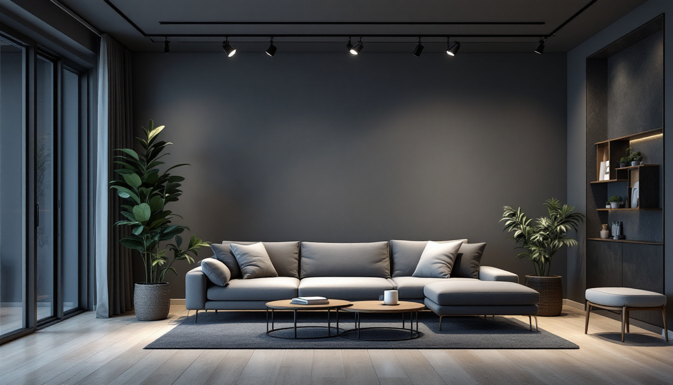 A photograph of a stylishly designed room featuring various types of track lighting installations