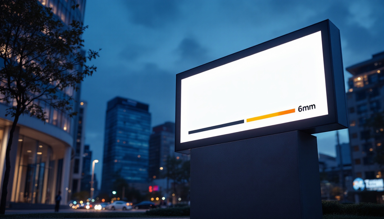 A photograph of a modern monument sign illuminated at dusk