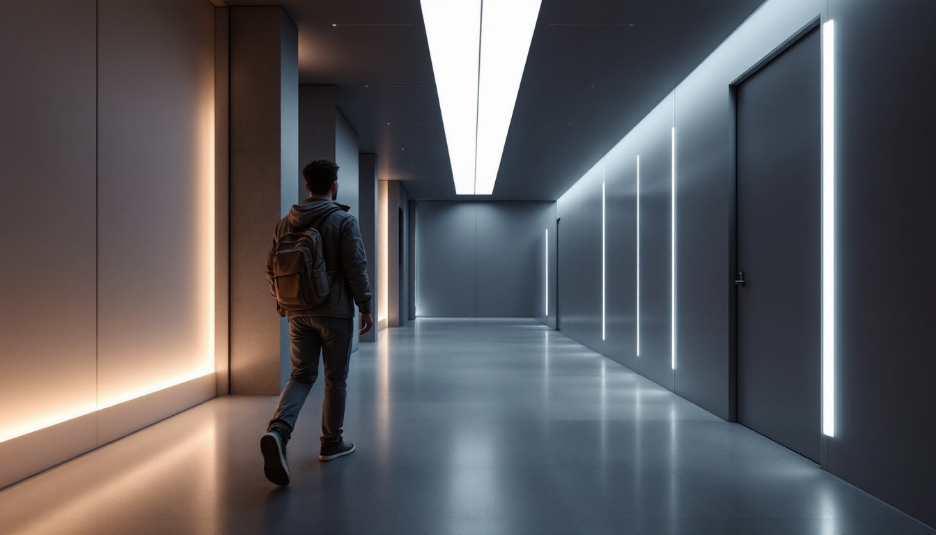 A photograph of a modern interior space showcasing sleek led lights integrated into the walls