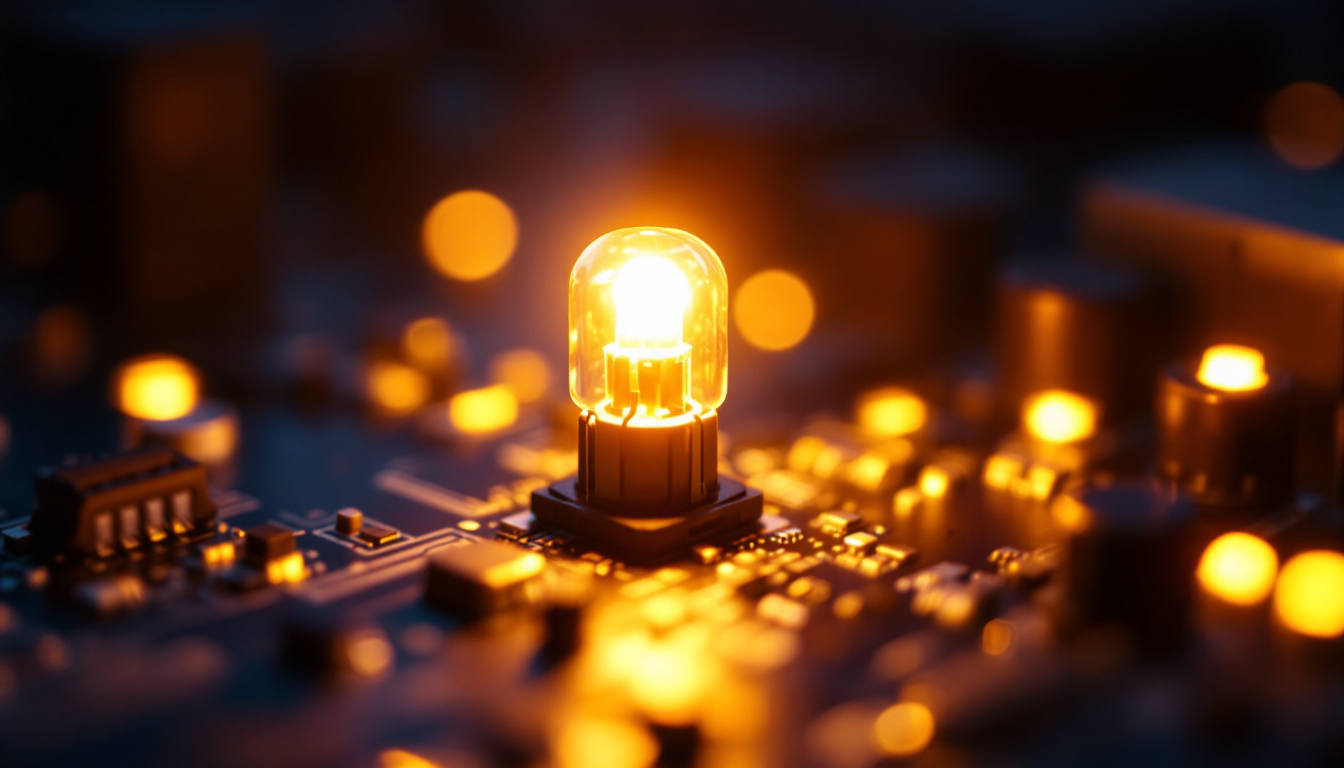 A photograph of a close-up of a glowing led light in a dark environment