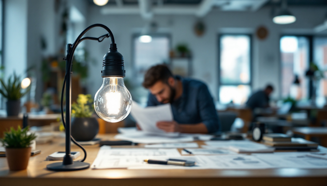 A photograph of a well-lit workspace featuring an 8 ft led bulb in use