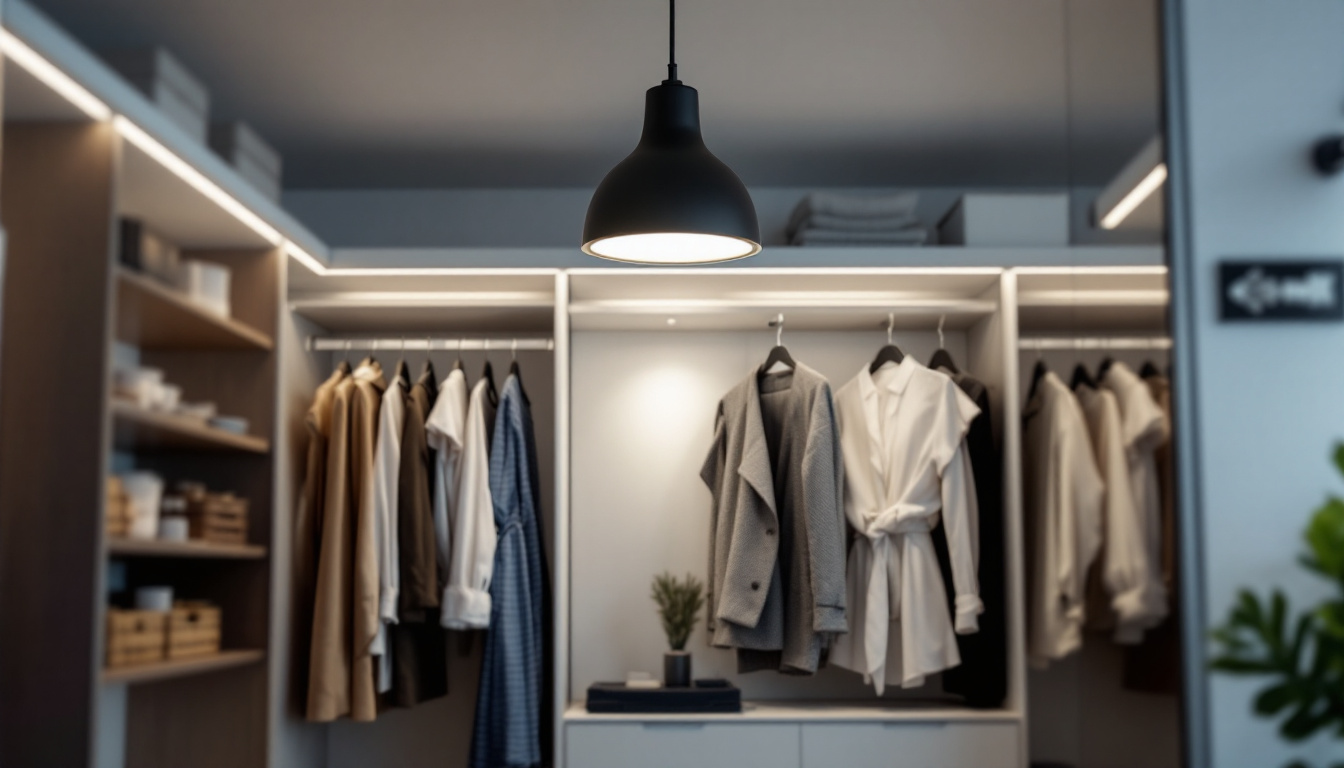 A photograph of a well-designed led closet light fixture installed in a modern closet setting