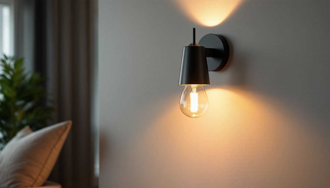 A photograph of a stylish interior wall lamp in a modern living space
